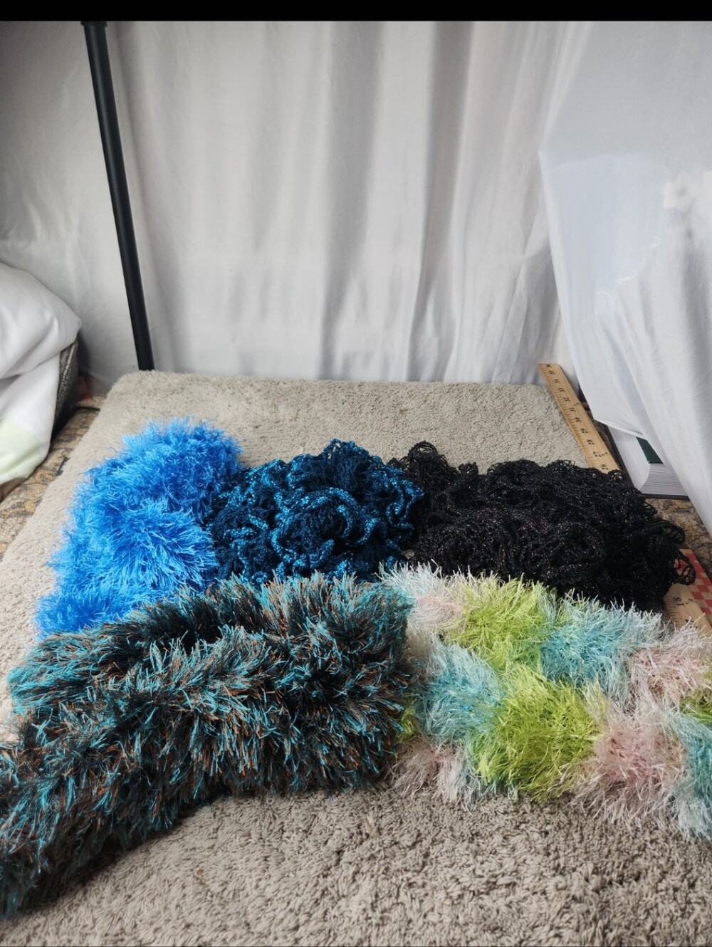 5 Scarves, Fuzzy, Assorted Colors & Lengths